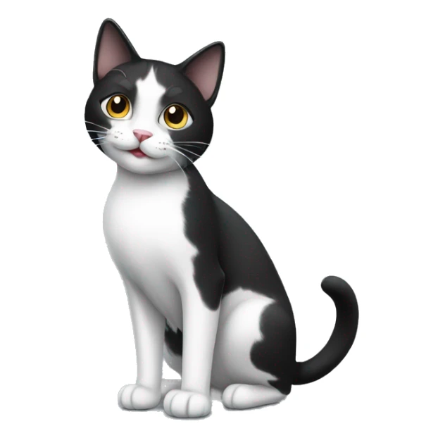black & white cat  female happy full body sticker