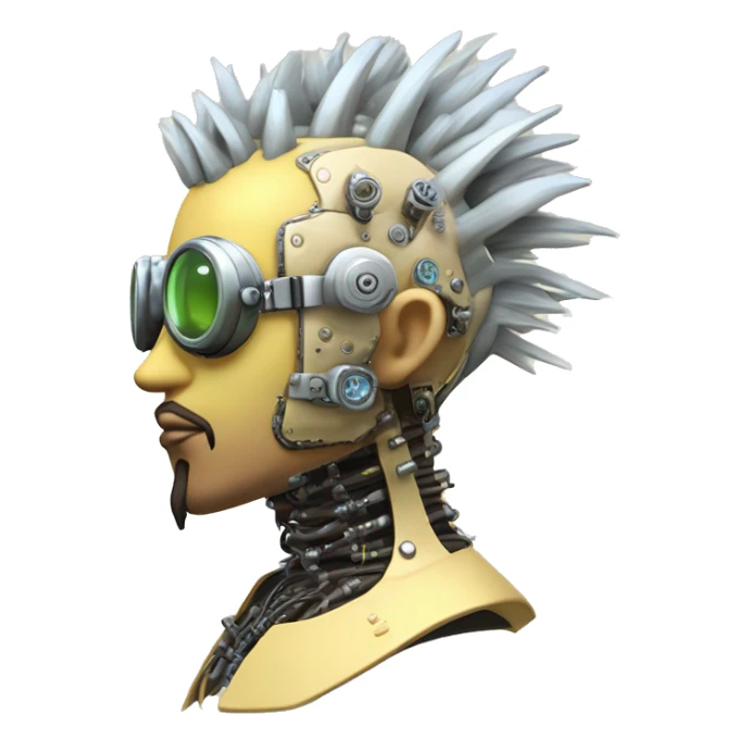 Pastel light yellow Mohawk cyborg head with silver steampunk goggles, goatee and circuits sticker