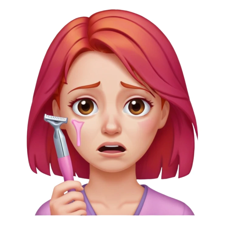 Red hair woman crying with pink razor  sticker