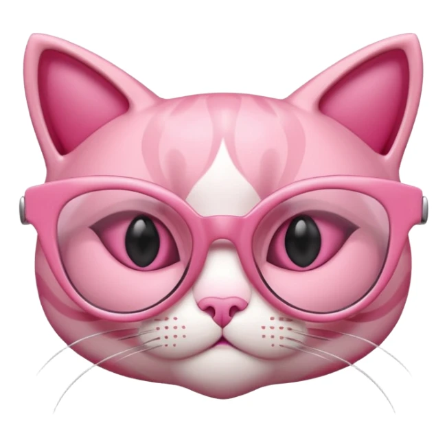 A 3D cartoon rose-pink cat-eye shaped spectacle, glossy curved frame, soft reflections, isolated on plain background. only glasses. sticker