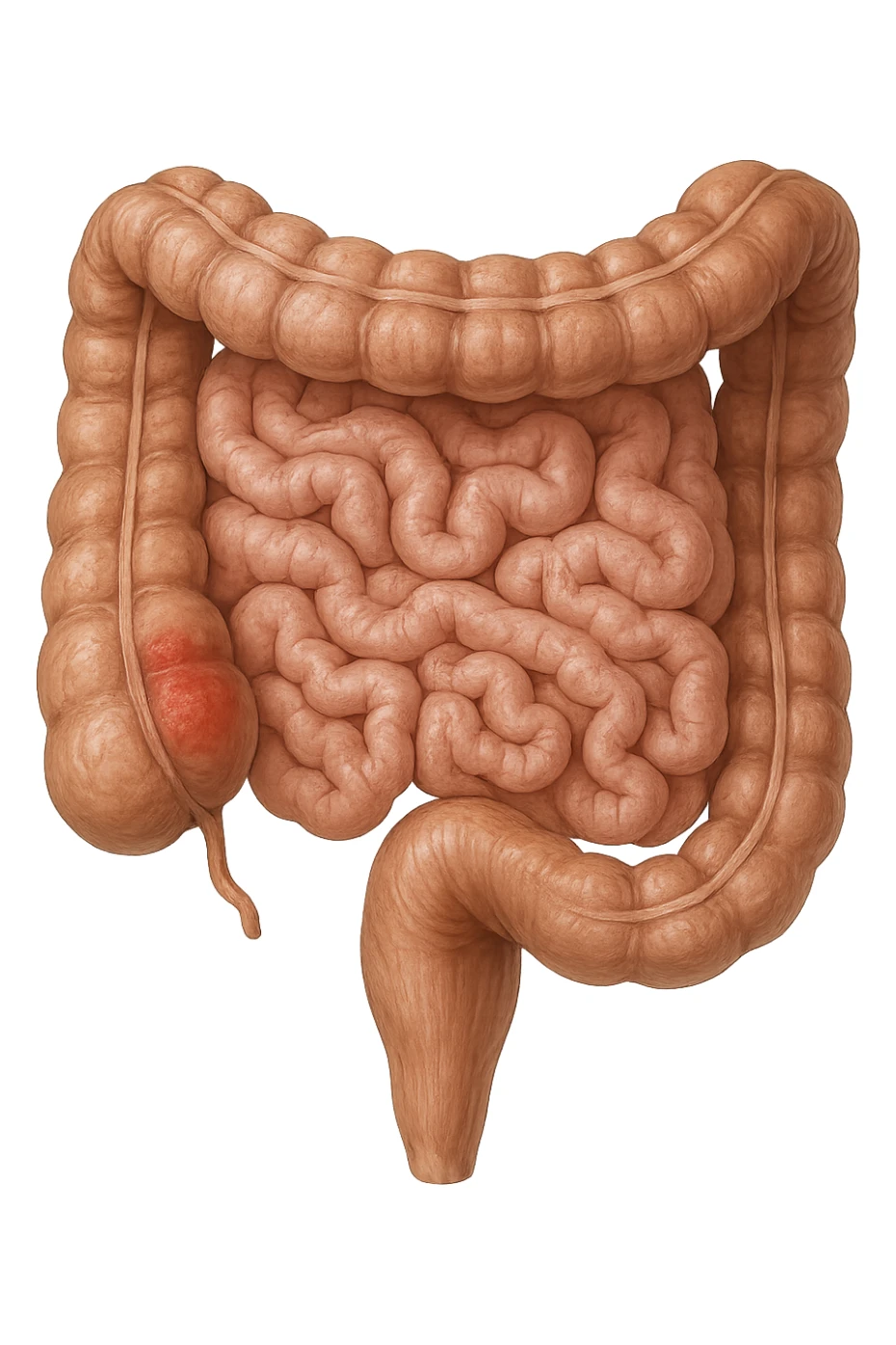 intestino anatomico realistico con red spot di infiammazione sticker