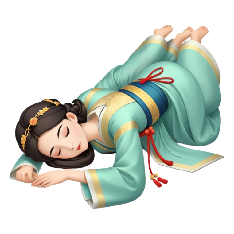 Beautiful girl in Hanfu lying on the ground sleeping sticker