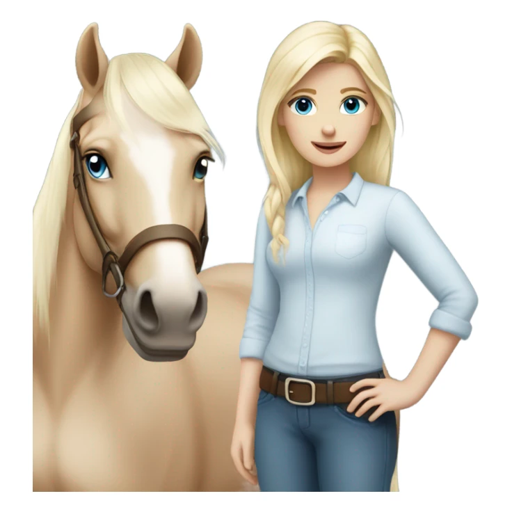White Blonde with blue eyes girl with horse  sticker