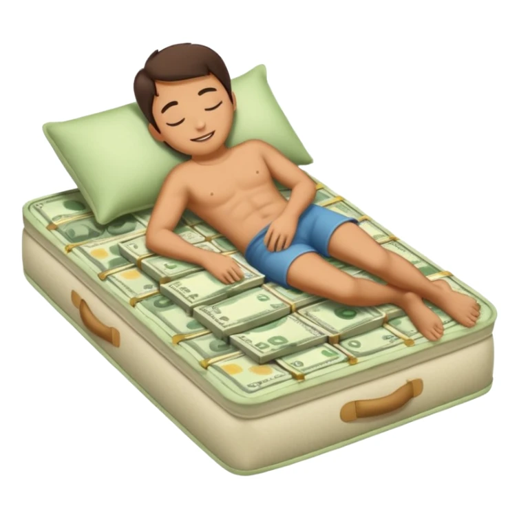 happy person napping on mattress of money sticker