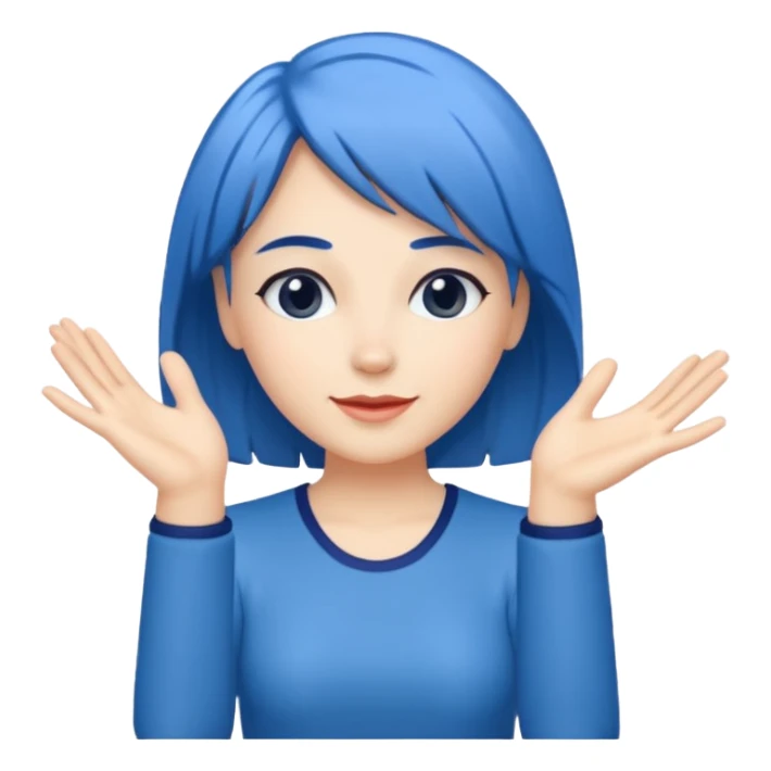 Woman with medium length blue hair doing jazz hands sticker