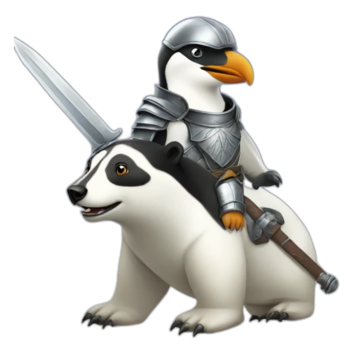 penguin knight with a helmet and a sword riding a polar bear sticker