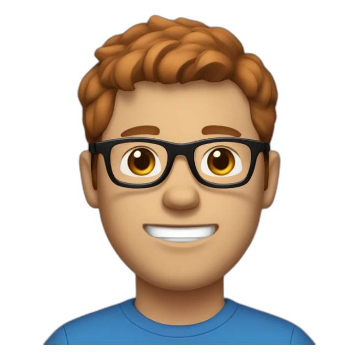 Slightly husky guy with reddish-brown hair and black glasses in a blue t shirt  sticker