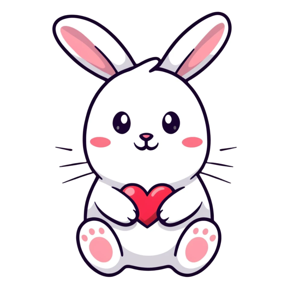 white bunny holding a big heart with sparkling eyes sticker