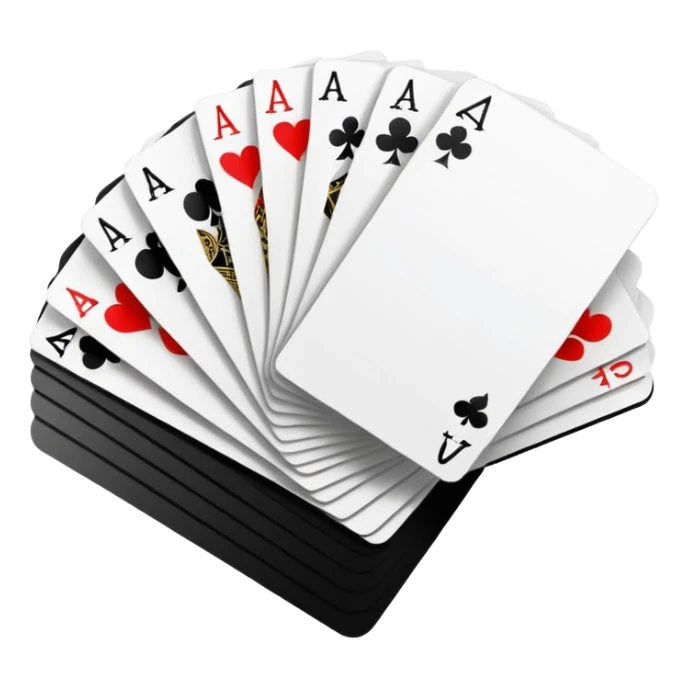 Minimalistic flat vector icon, iOS style, thin black contour on white background. Deck of abstract cards fanned out, each with simple symbols. Clean, no text, no shadows sticker