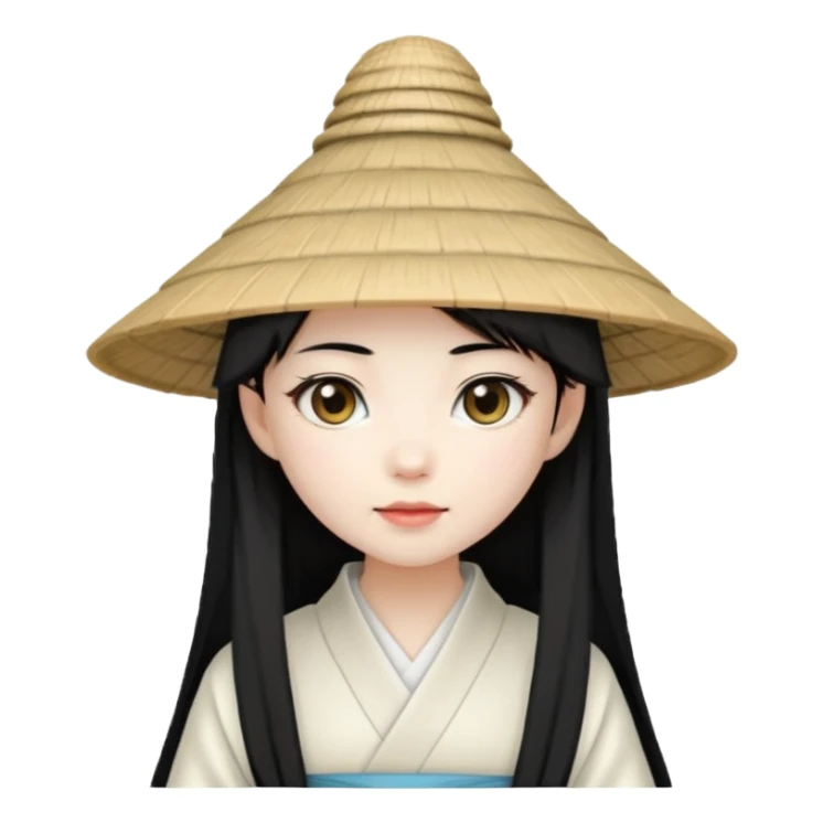 ancient japanese girl with conical hat, white sticker