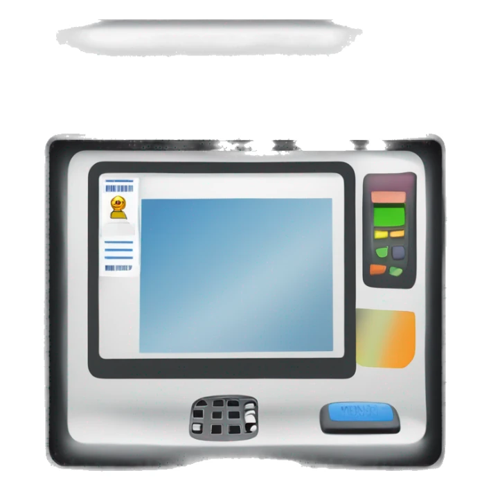 Minimalistic vector-style illustration of a self-checkout monitor with a barcode scanner. sticker