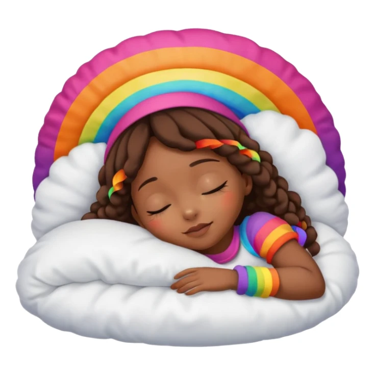 Black girl with rainbow bonnet on sleeping on pillow sticker