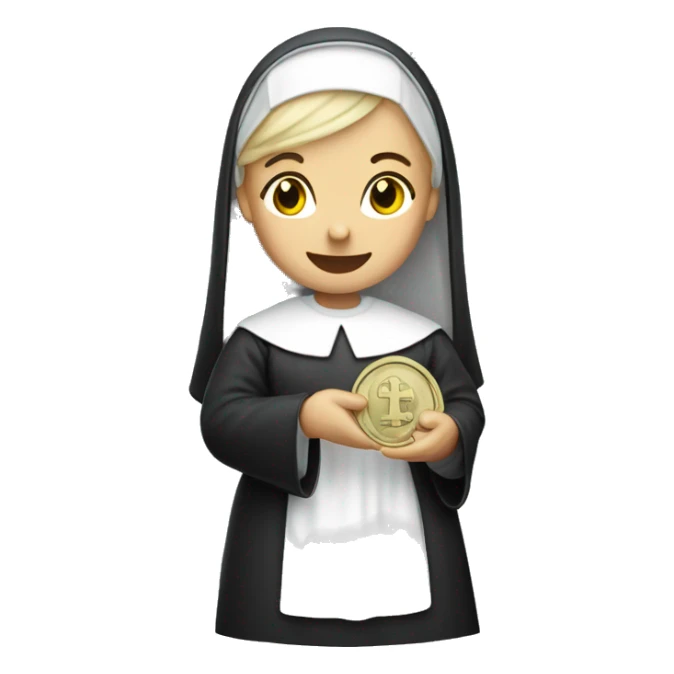 A blonde nun holding a dime 10 cent piece sticker