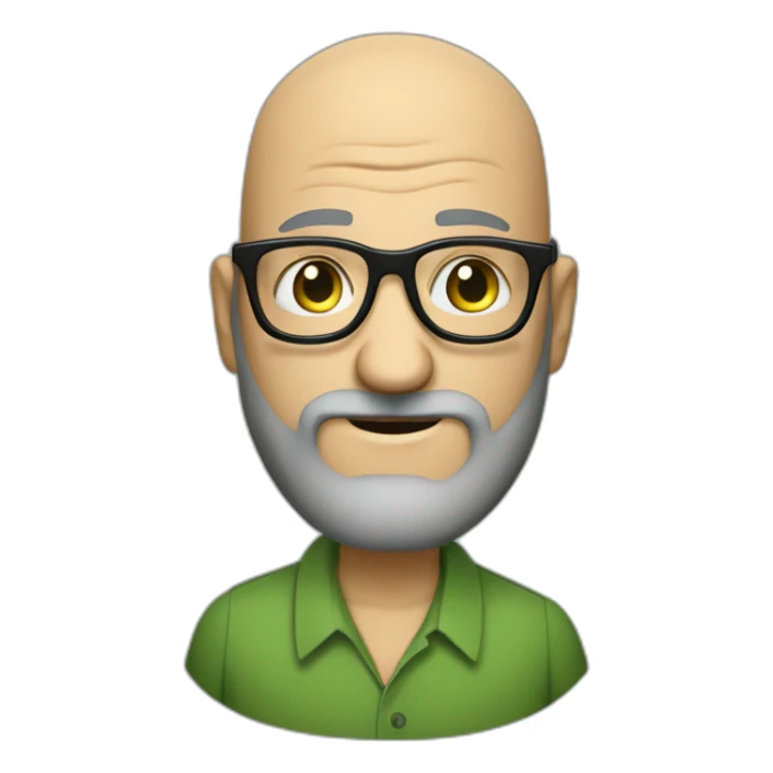 mid aged bald jewish man with a scruff in rectangular black glasses and green button up shirt sticker