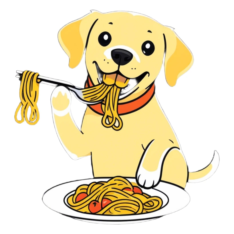 Labrador che mangia un piatto di pasta sticker