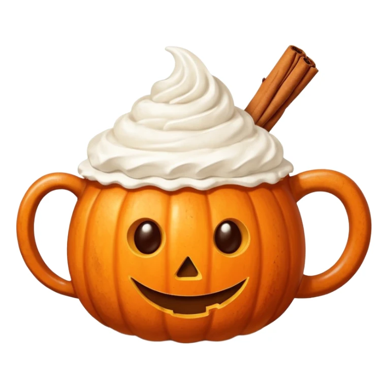Steaming coffee Mug with whipped Cream and cinnamon Dust on Cream.  Small Punkin and 3 sticks of cinnamon next to mug sticker
