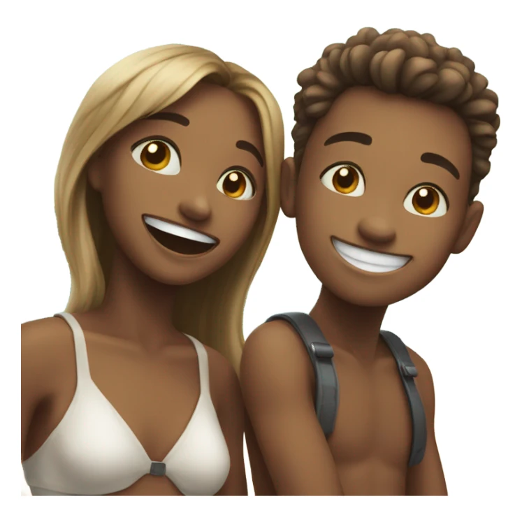 A boy and girl sharing a grin on the beach sticker