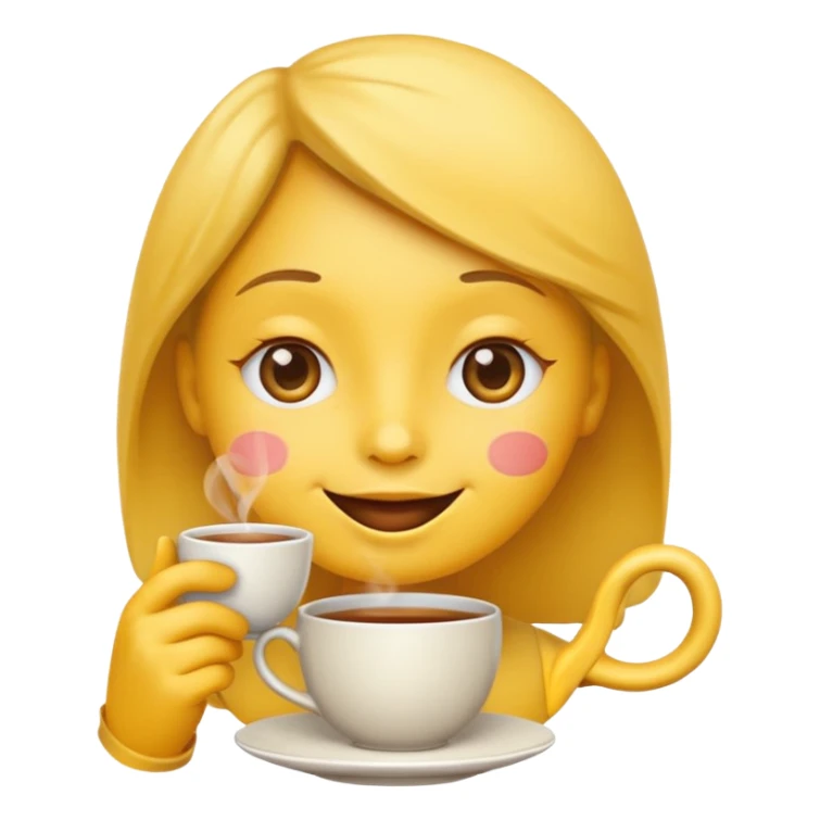 yellow emoji face, wide side eye, sipping tea sticker