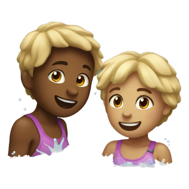 sticker without background, TWO CHILDREN SWIMMING IN THE LAKE, SPLASHING WATER sticker