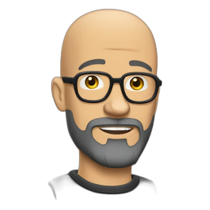 Tattooed bald man with beard and glasses, style Futurama sticker