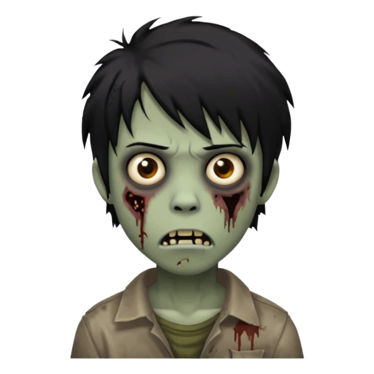 Boy, zombie, black hair, medium long, emo, shaggy, dark, spooky, creepy expression emoji sticker