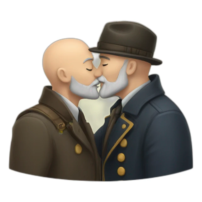 older bald European bearded detective  kissing bald older African bearded detective  sticker