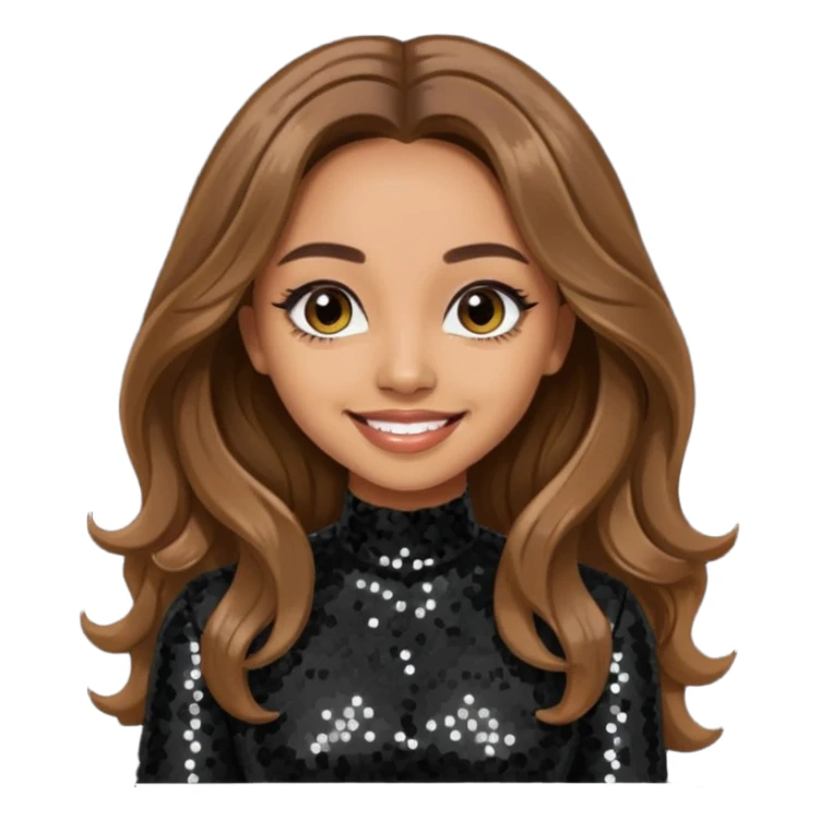 Jade Thirlwall from Little Mix with long brown hair, black sequin outfit sticker
