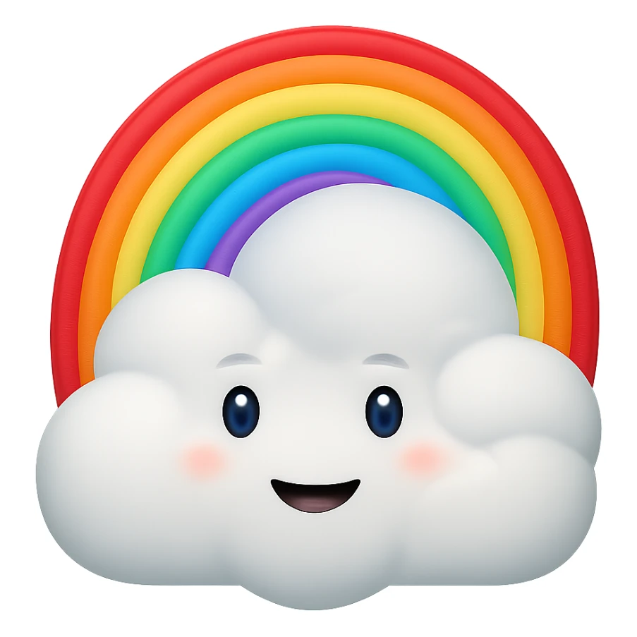 Add a bright, colorful rainbow arcing over the cloud in a Disney style, Apple emoji style. Keep the background transparent. sticker