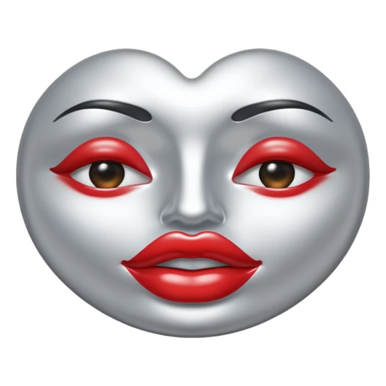 A seductive pair of slightly parted lips emoji made of liquid silver chrome, smooth glossy metallic surface, soft sensual curves, subtle reflections, luxury sexy aesthetic, minimal iOS emoji style, centered composition, clean white background, soft studio lighting, no text sticker