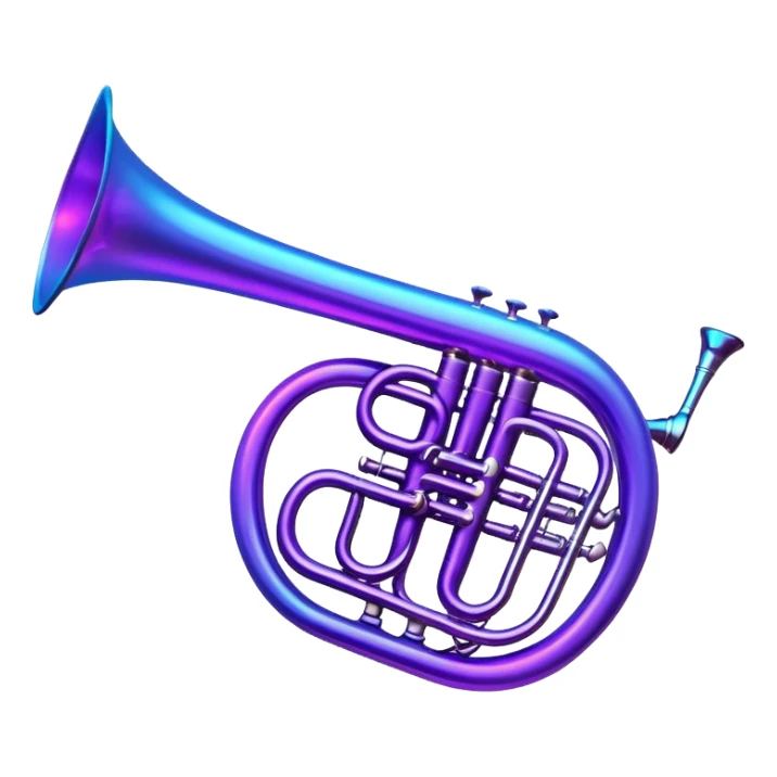 musical horn instrument with neon glow effect, blue neon glow on top left, purple neon glow on bottom right sticker