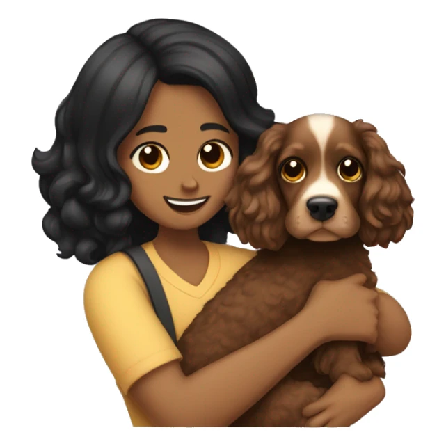 black hair couple hugging cocker spaniel sticker