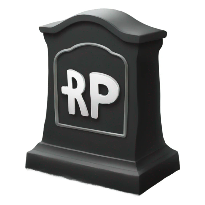 a black grave with the letters RIP on a silver  sticker