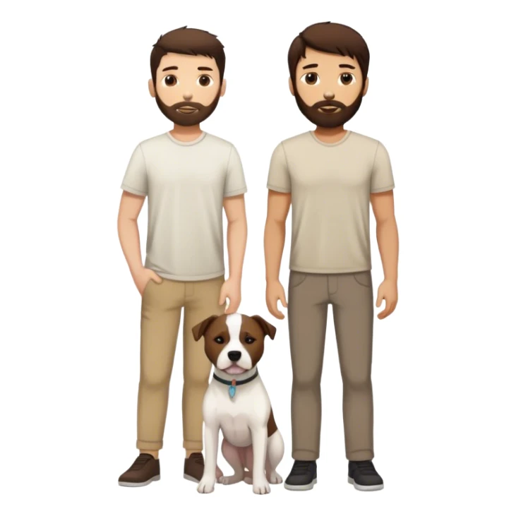 white male with dark brown hair and a lightly scruffy beard standing alongside a white pitbull sticker