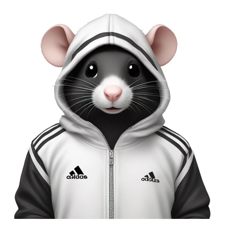 Black and white rat with adidas track suit sticker