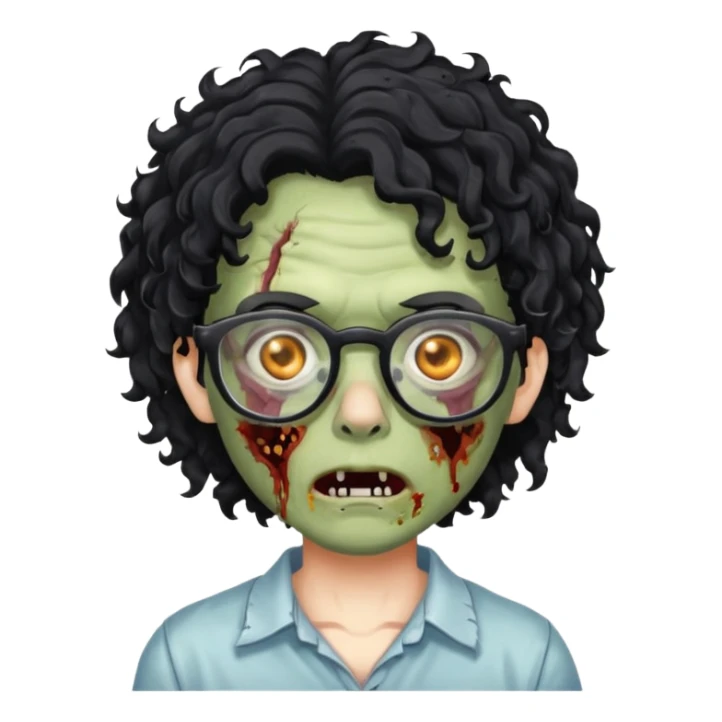 glasses zombie with black curly hair sticker