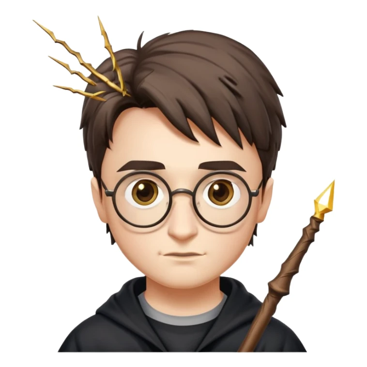 Harry Potter with glasses, lightning scar, and wand sticker