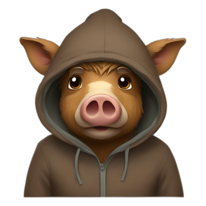 wild tired brown boar in hoodie and winter hat sticker