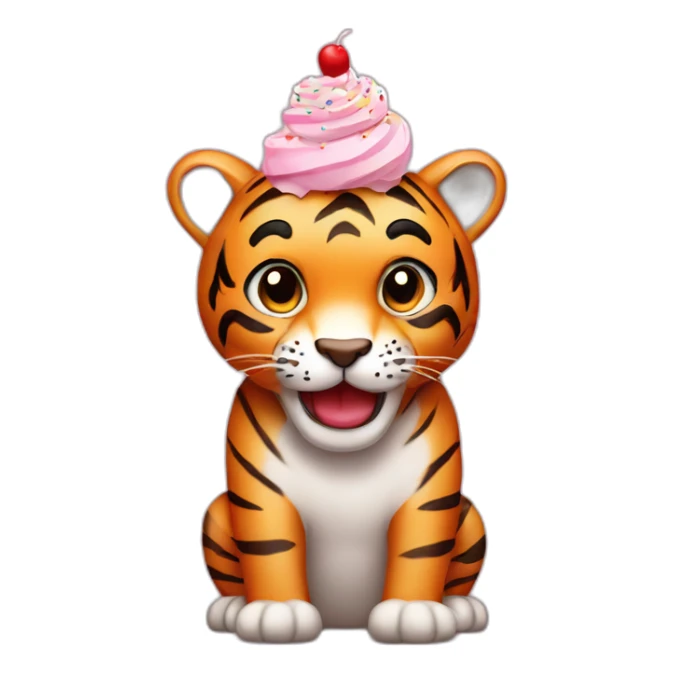 a cute tiger with a cupcake on its head. the cupcake should have a candle and sprinkles on it. sticker