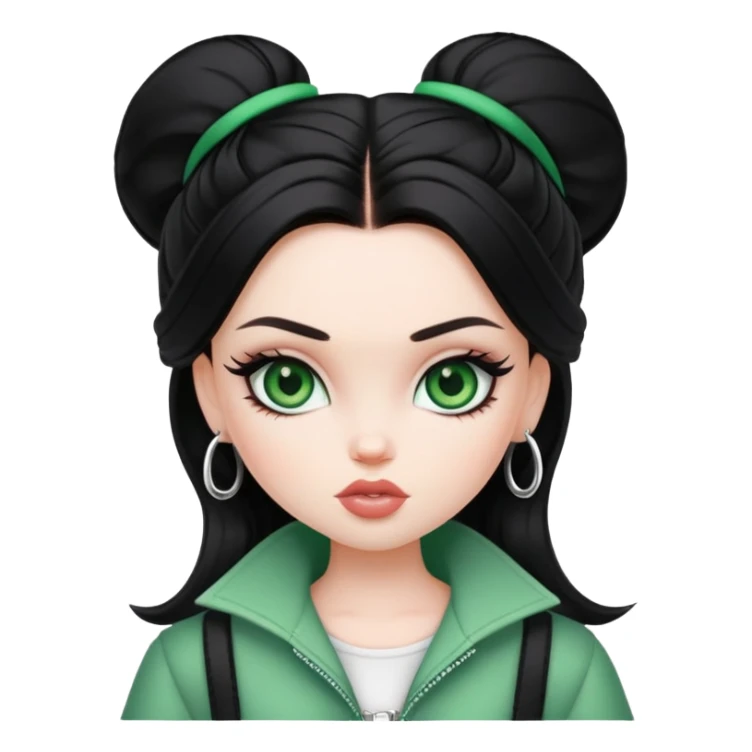 pretty bratz baddie, pale skin, black hair green eyes sticker