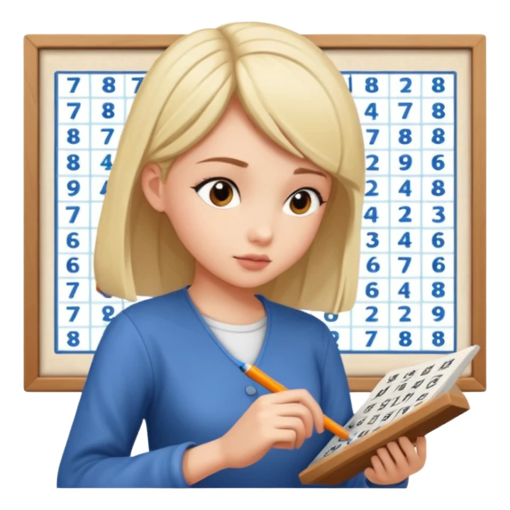 Girl Sudoku Problem-Solving on the new paper, side view. sticker
