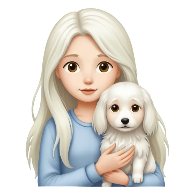 Long-haired girl holding a white long-haired dog sticker