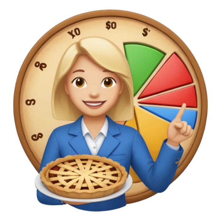 Pie chart in emoji-style showing Roth IRA $7K, Emergency fund $8K, Checking $2K, Investments $3K, person proudly pointing at chart with smile sticker