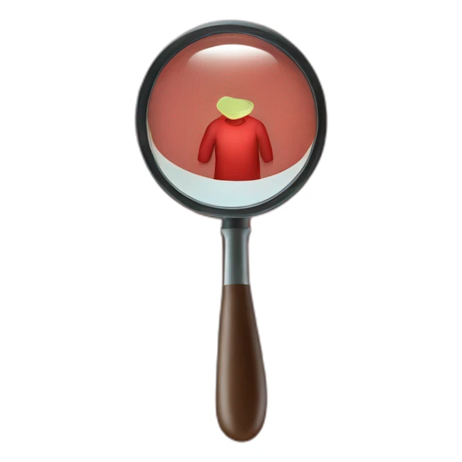 magnifying glass hovering over red shirt sticker