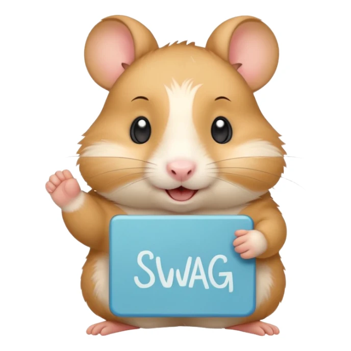 A happy hamster holding a sign with "SWAG" written on it, soft colors, friendly expression sticker