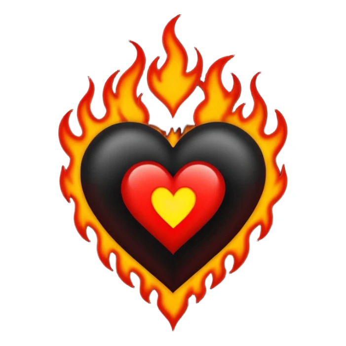Black and red heart with small flames tattoo style sticker