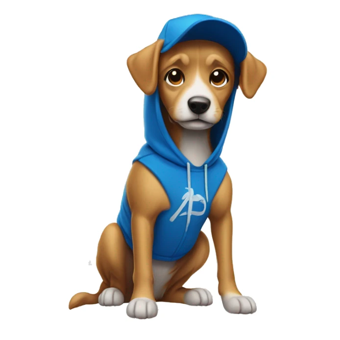 dog wearing a cap and a blue sp5der hoodie sticker