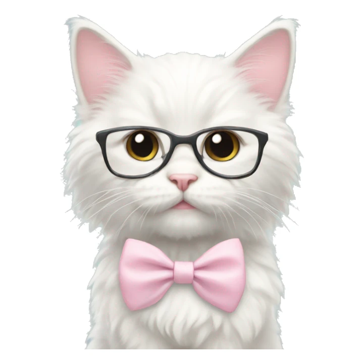white fluffy nerdy kitten with pale pink bow sticker