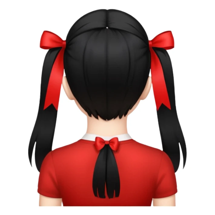 girl back view with single red ribbon in black hair sticker