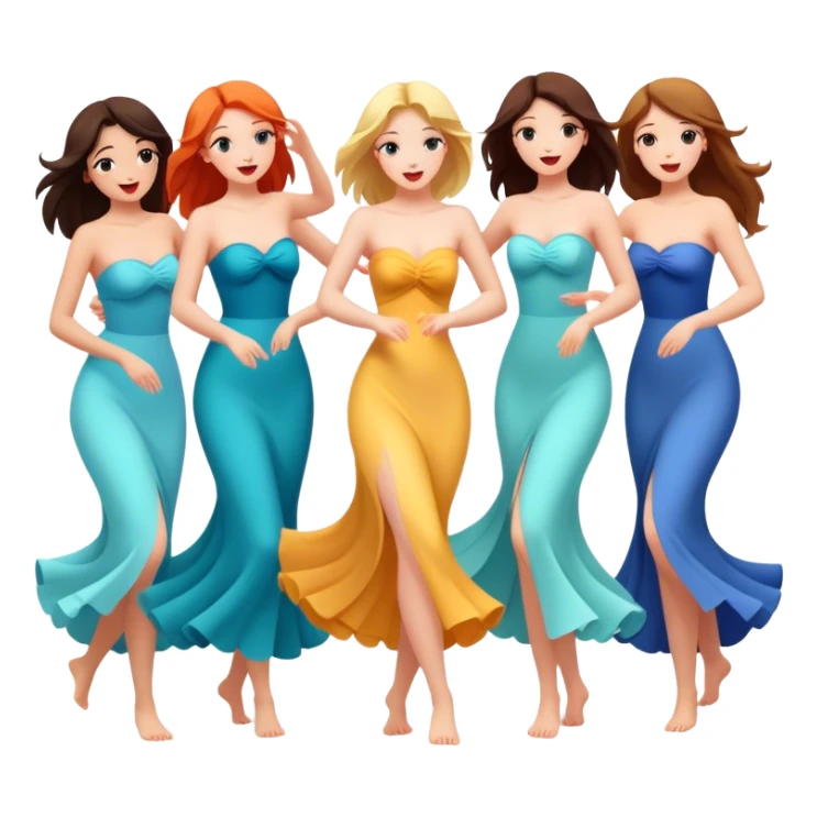 girls dancing on the beach in long strapless dresses sticker