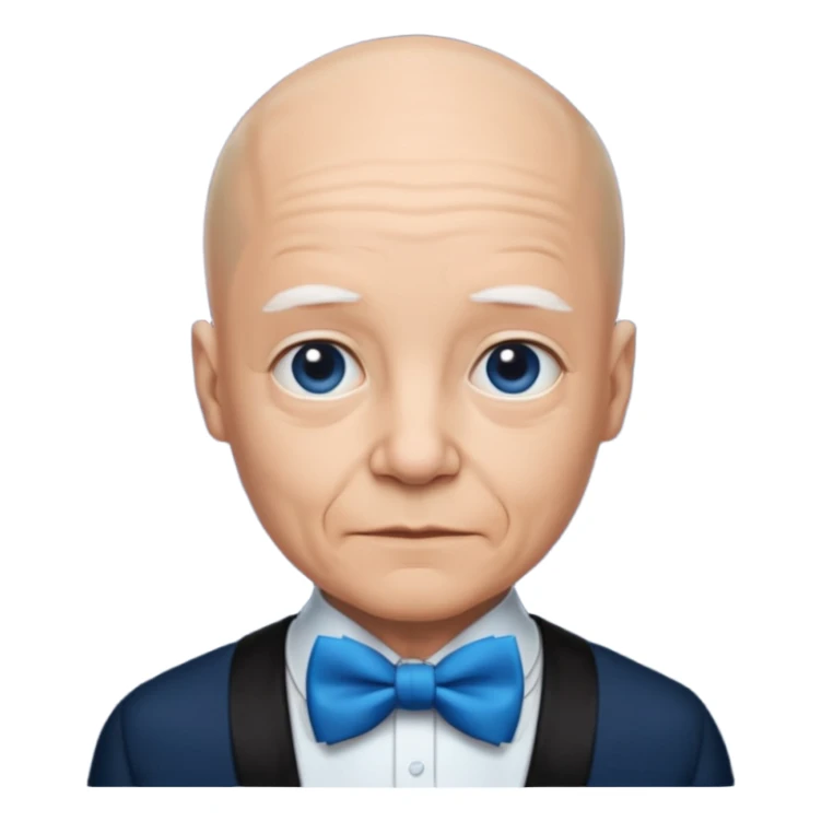 Bald with blue bow tie, midnight balck dress, age. sticker